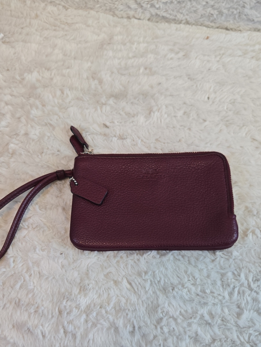 Coach Pebbled Leather Wristlet in Burgundy